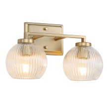 Golden 3094-BA2 BCB-RIB - Yep by Golden Lighting Elliott 2-light Vanity in Brushed Champagne Brass and Clear Ribbed Glass